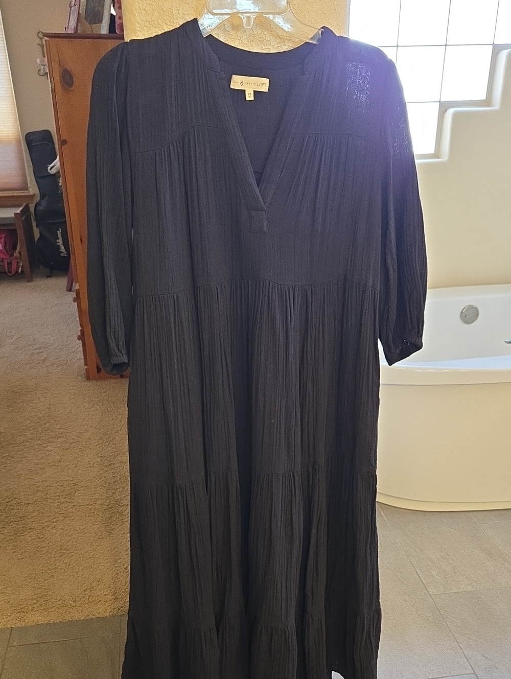 LOFT Black V-Neck Tiered Maxi Dress